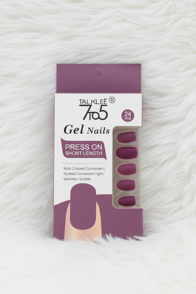TalkTee 7to5 Gel Nails – Deep Purple Matte (24 Pieces)