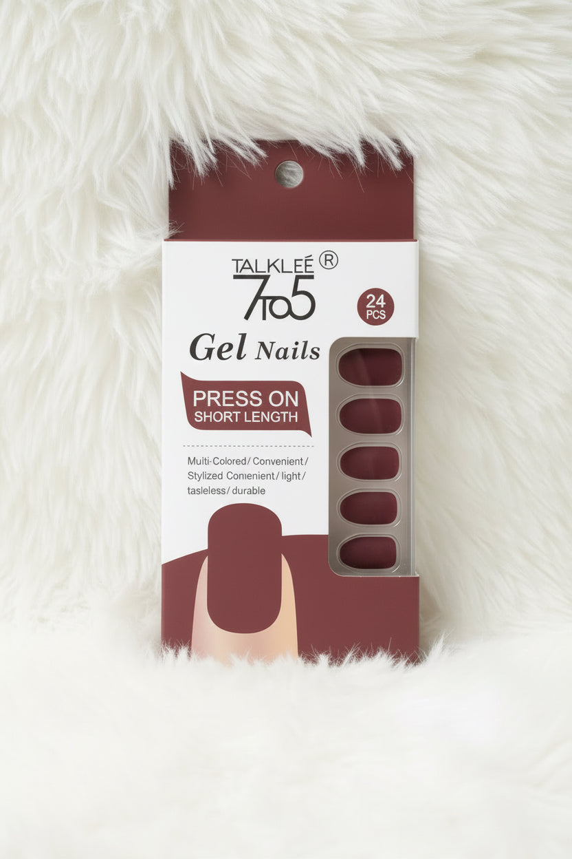TalkTee 7to5 Gel Nails – Deep Maroon Matte (24 Pieces)