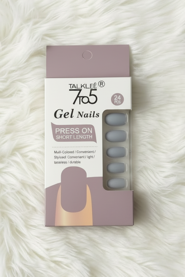 TalkTee 7to5 Gel Nails – Gray Matte (24 Pieces)