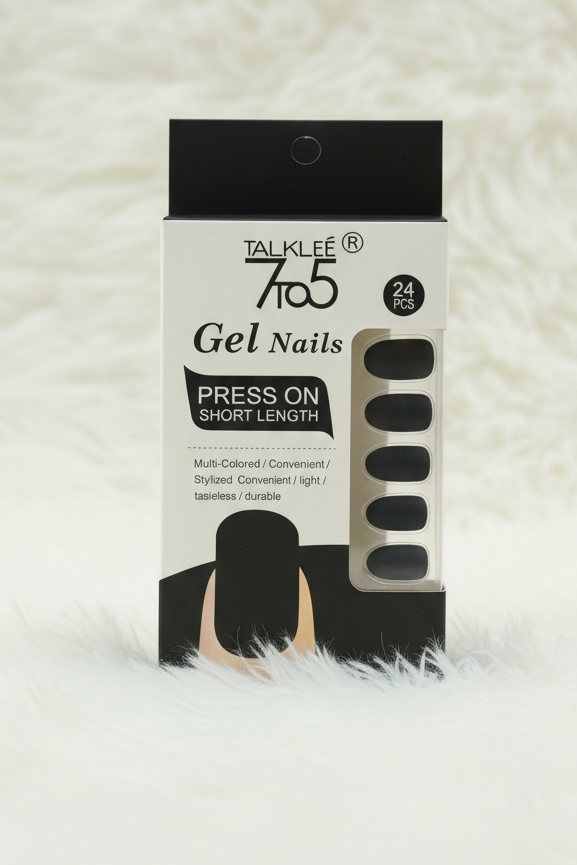 TalkTee 7to5 Gel Nails – Black Matte (24 Pieces)
