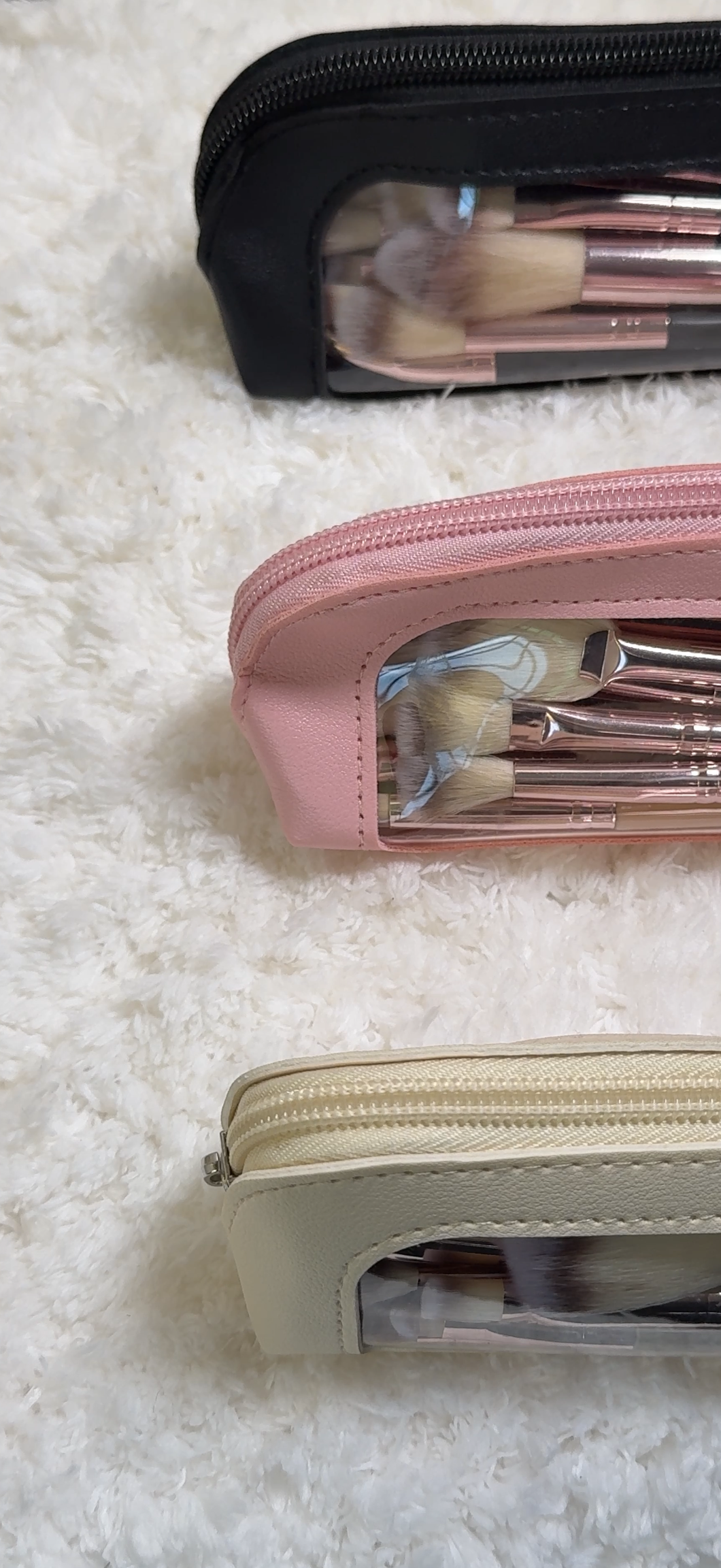 20-Piece Makeup Brush Set with Elegant Pouch- Black - Pink - Beige
