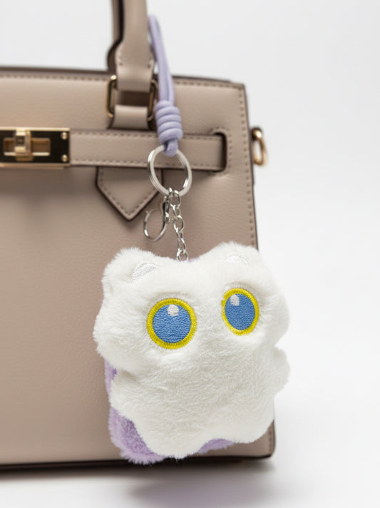 Cute Cat Plushie Mirror Bag Charm 😸🪞✨ White and Purple