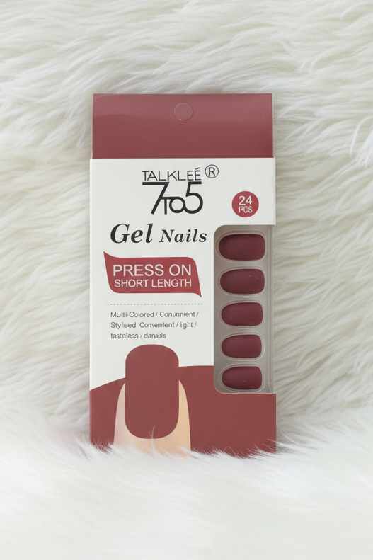 TalkTee 7to5 Gel Nails – Maroon Matte (24 Pieces)
