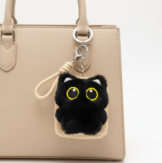 Cute Cat Plushie Mirror Bag Charm 😸🪞✨ Black & Beige
