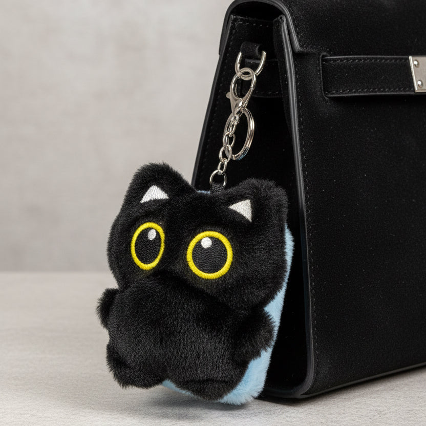 Cute Cat Plushie Mirror Bag Charm 😸🪞✨ Black & Blue