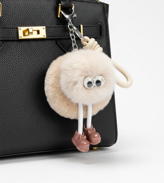 Biscuit the Beige Puff 🤎✨ - Bag Charm with Mirror 🤎✨