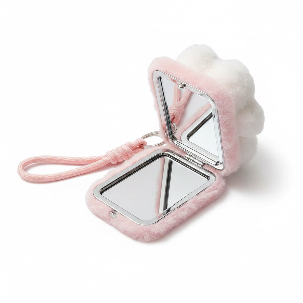 Cute Cat Plushie Mirror Bag Charm 😸🪞✨White and Pink