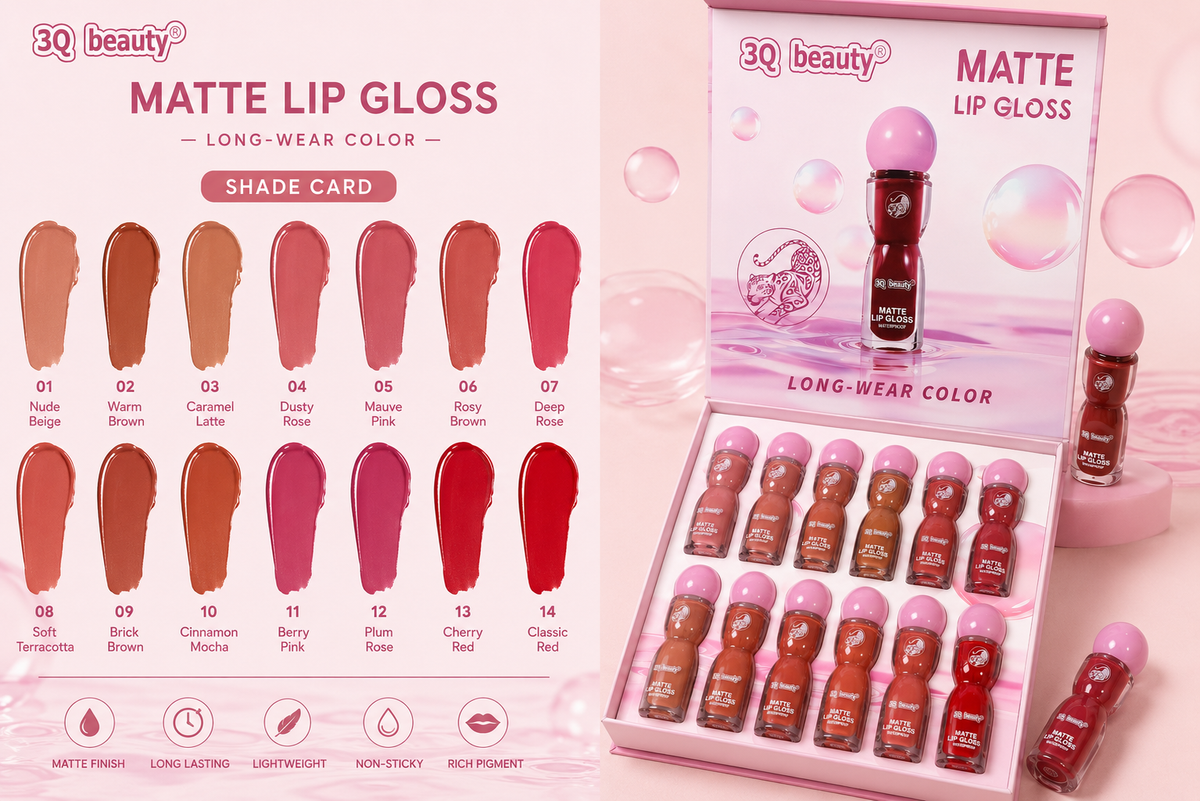 3Q Beauty Matte Lip Gloss Set – 12 Shades 💄✨