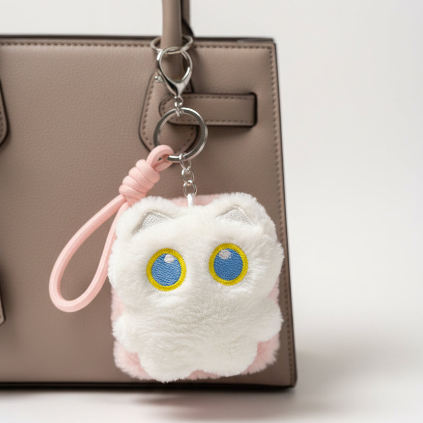 Cute Cat Plushie Mirror Bag Charm 😸🪞✨White and Pink