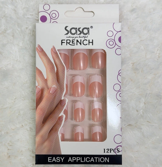 Translucent Glossy Pink French Nails — 12 Pieces