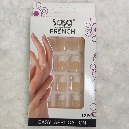 Peach French Nails with White Tips — 12 Pieces