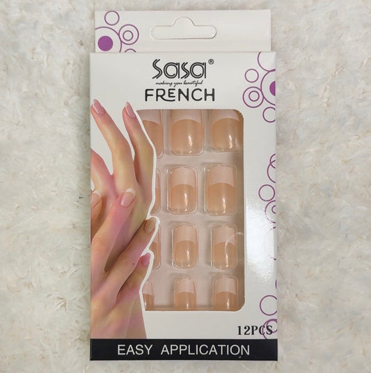 French Nails —Translucent Peach with Pink Tips — 12 Pieces