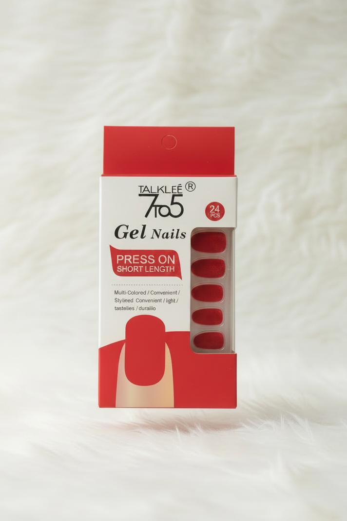 TalkTee 7to5 Gel Nails – Hot Red Matte (24 Pieces)