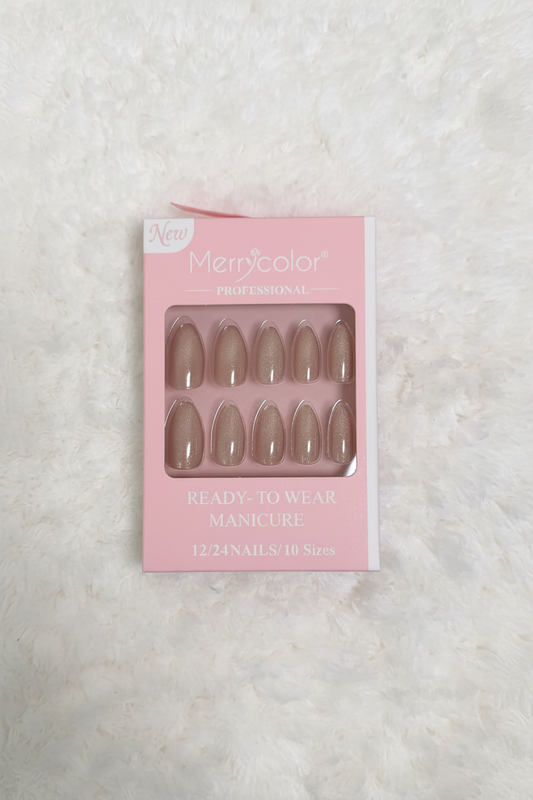 Merrycolor Professional Nails –  Chrome Light Nude Almond Press-On Nails (24 Pieces)