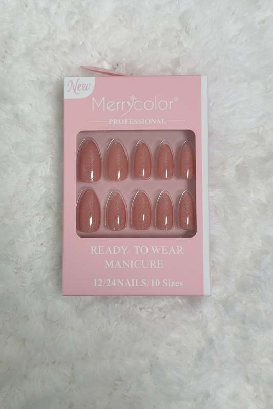 Merrycolor Professional Nails –  Chrome Pink Nude Almond Press-On Nails (24 Pieces)