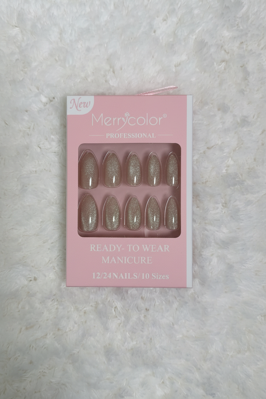 Merrycolor Professional Nails –  Chrome Dark Nude Almond Press-On Nails (24 Pieces)