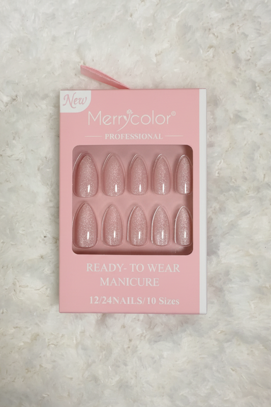 Merrycolor Professional Nails –  Chrome Pale Pink Almond Press-On Nails (24 Pieces)