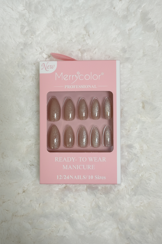 Merrycolor Professional Nails –  Chrome Fawn Almond Press-On Nails (24 Pieces)
