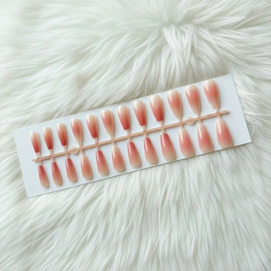 Miss Rose - Peach Ombre Coffin Press On Nails - 24 Pieces