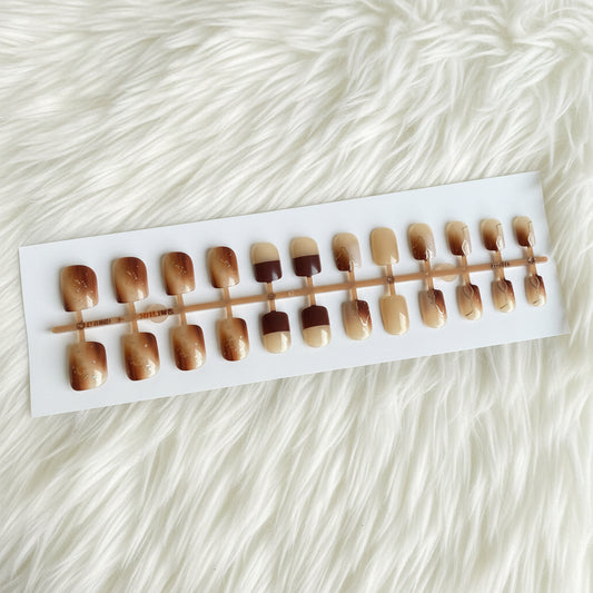 Miss Rose - Brown & Nude Glitter Abstract Press On Nails - 24 Pieces